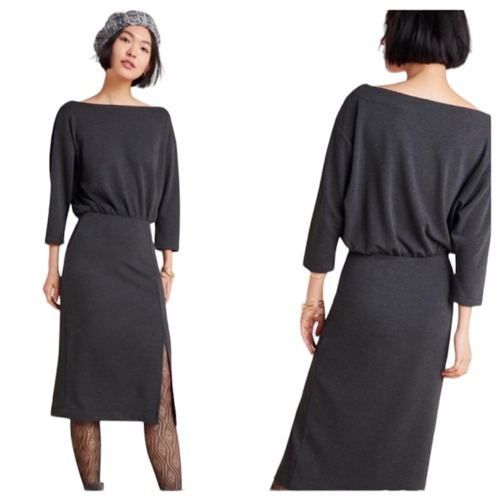 Anthropologie Knit Column Dress, in Charcoal Gray NWT Women’s Size X-Small